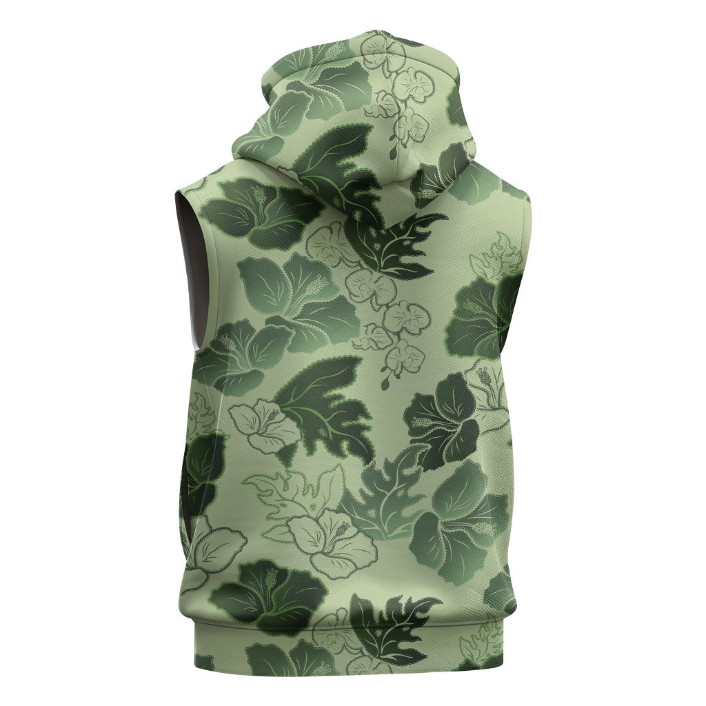 Vesuvian Green Aloha Hawaii Hibiscus Orchid Seamless Sleeveless Zip Hoodie
