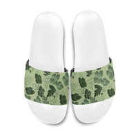 Vesuvian Green Aloha Hawaii Hibiscus Orchid Seamless Slide Sandals