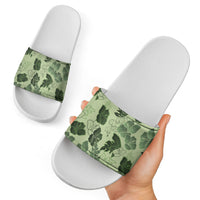 Vesuvian Green Aloha Hawaii Hibiscus Orchid Seamless Slide Sandals