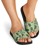 Vesuvian Green Aloha Hawaii Hibiscus Orchid Seamless Slide Sandals