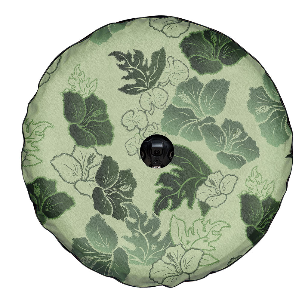Vesuvian Green Aloha Hawaii Hibiscus Orchid Seamless Spare Tire Cover