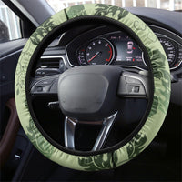 Vesuvian Green Aloha Hawaii Hibiscus Orchid Seamless Steering Wheel Cover