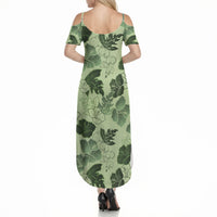 Vesuvian Green Aloha Hawaii Hibiscus Orchid Seamless Summer Maxi Dress