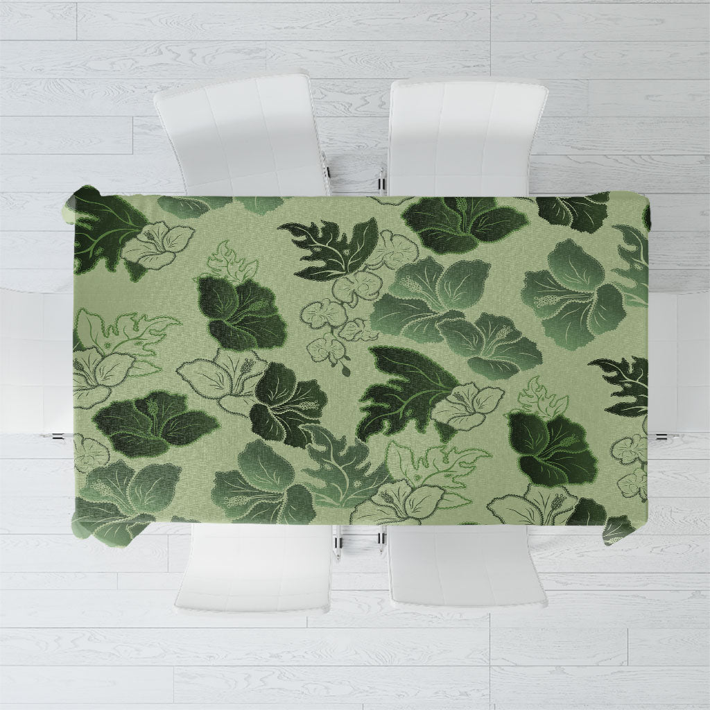Vesuvian Green Aloha Hawaii Hibiscus Orchid Seamless Tablecloth