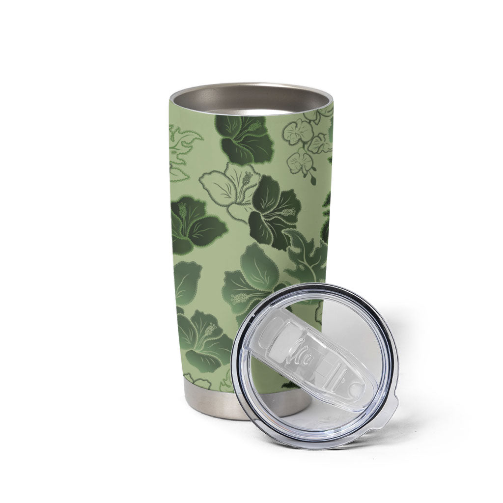 Vesuvian Green Aloha Hawaii Hibiscus Orchid Seamless Tumbler Cup