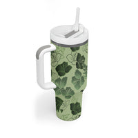 Vesuvian Green Aloha Hawaii Hibiscus Orchid Seamless Tumbler With Handle