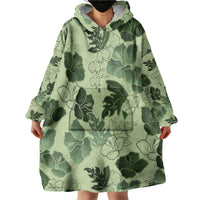 Vesuvian Green Aloha Hawaii Hibiscus Orchid Seamless Wearable Blanket Hoodie