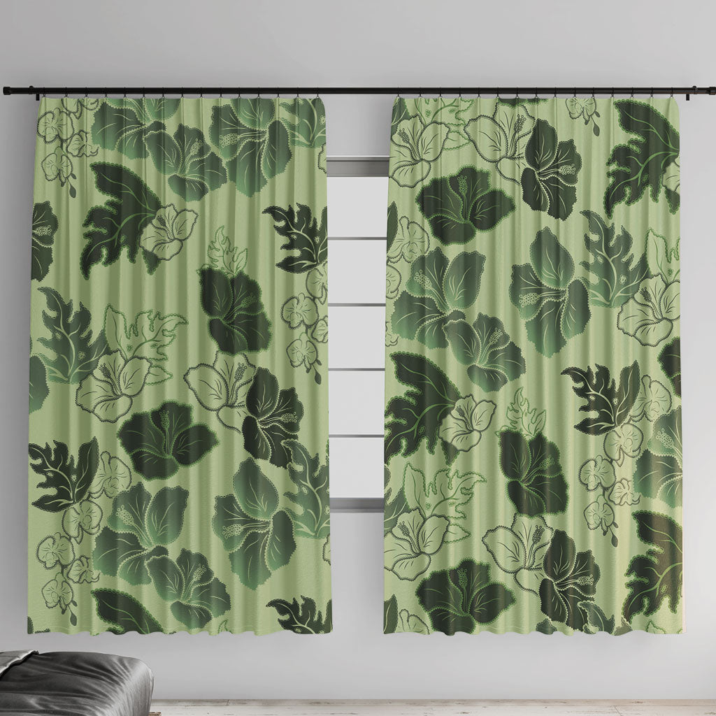 Vesuvian Green Aloha Hawaii Hibiscus Orchid Seamless Window Curtain
