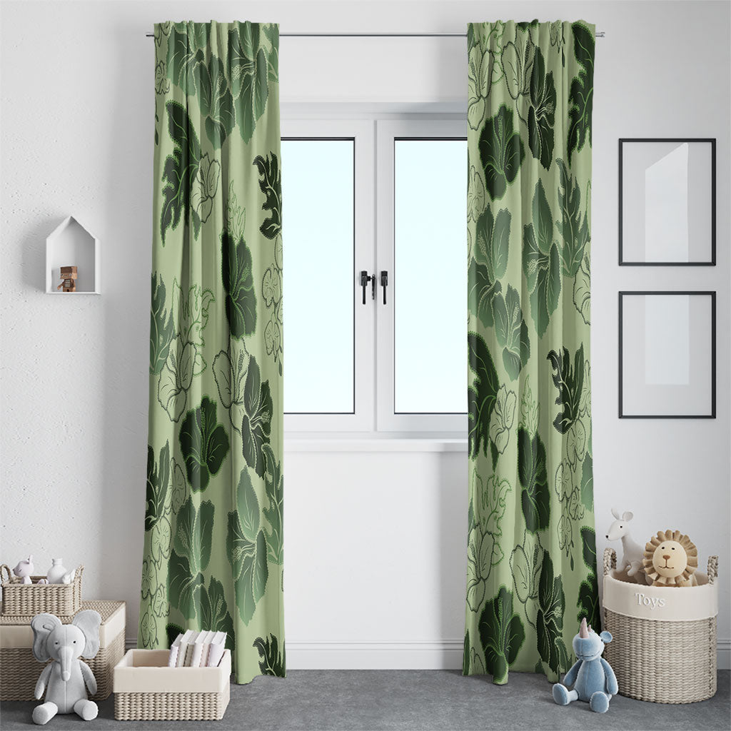 Vesuvian Green Aloha Hawaii Hibiscus Orchid Seamless Window Curtain