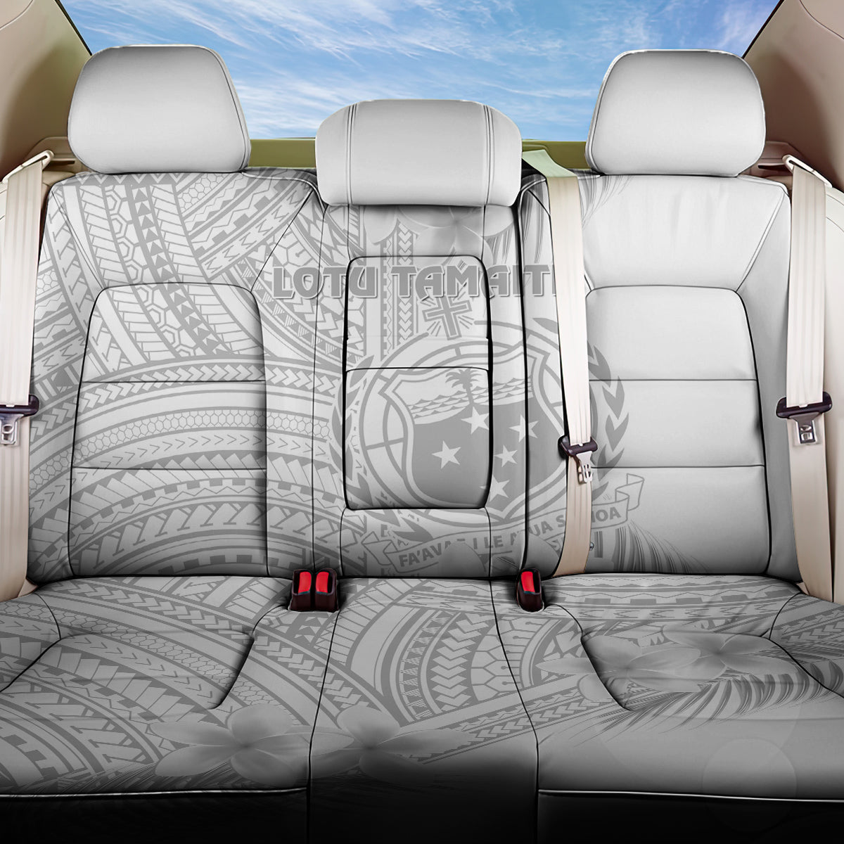 Samoa White Sunday Back Car Seat Cover Manuia le Aso Sa o Tamaiti Polynesian Plumeria