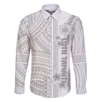 Samoa White Sunday Family Matching Puletasi Dress and Hawaiian Shirt Manuia le Aso Sa o Tamaiti Polynesian Plumeria LT14 Dad's Shirt - Long Sleeve White - Polynesian Pride