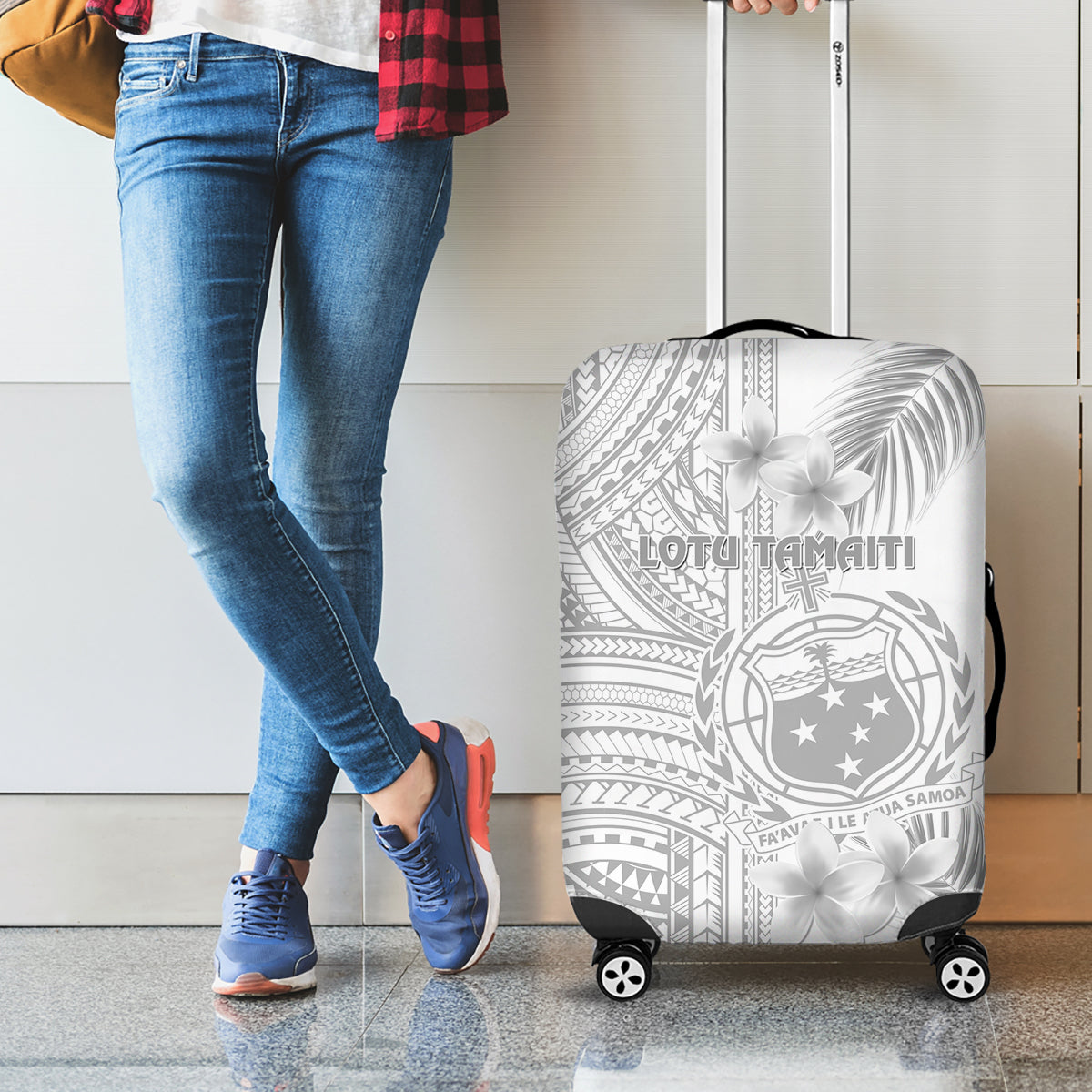 Samoa White Sunday Luggage Cover Manuia le Aso Sa o Tamaiti Polynesian Plumeria LT14 - Polynesian Pride