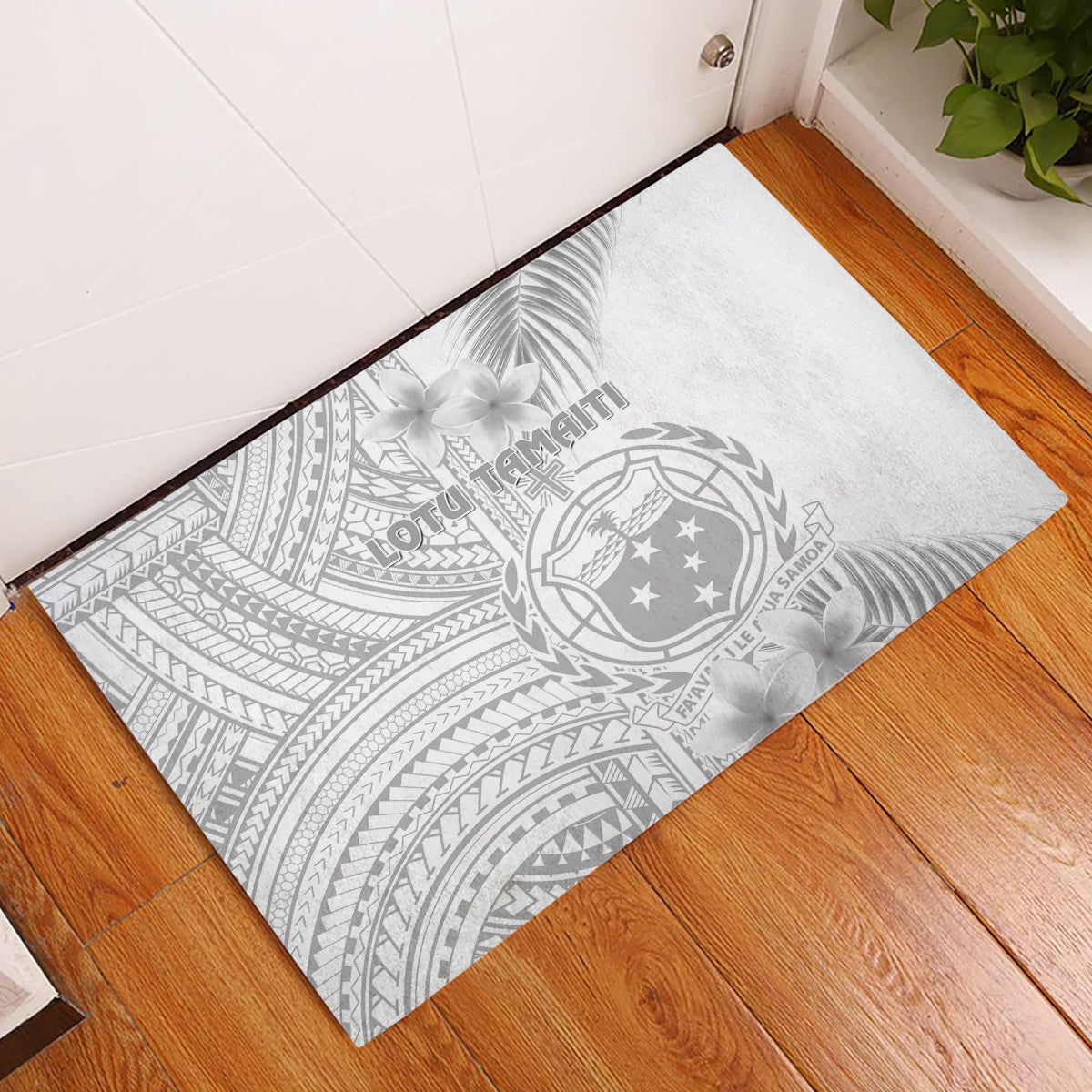 Samoa White Sunday Rubber Doormat Manuia le Aso Sa o Tamaiti Polynesian Plumeria LT14 White - Polynesian Pride