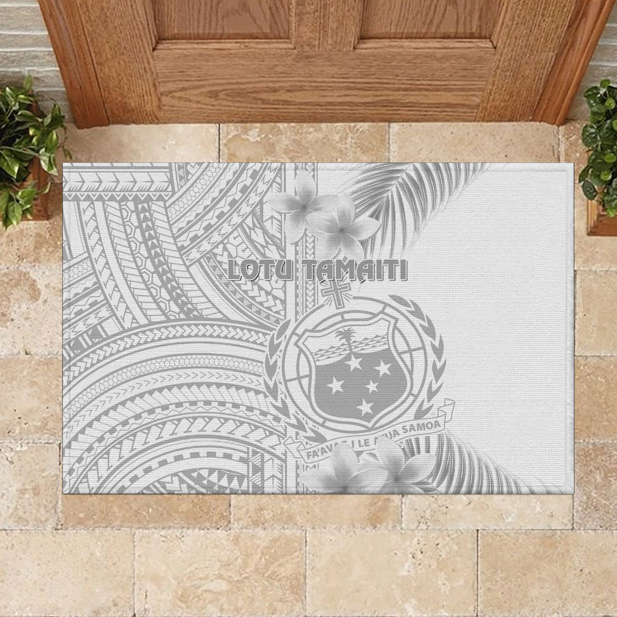 Samoa White Sunday Rubber Doormat Manuia le Aso Sa o Tamaiti Polynesian Plumeria LT14 - Polynesian Pride