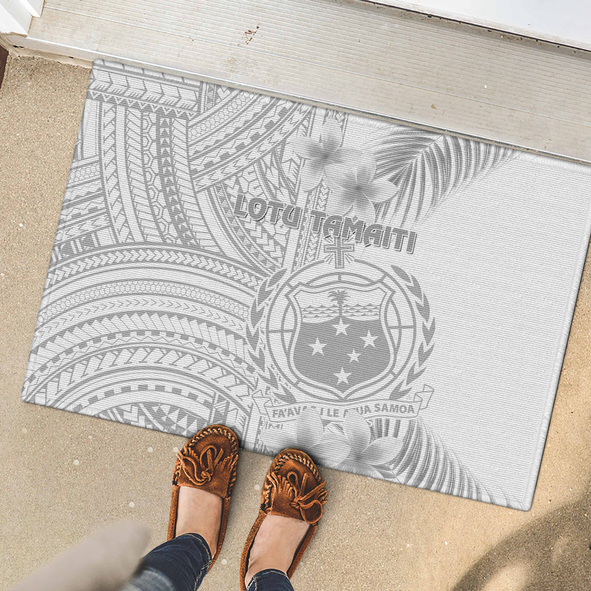 Samoa White Sunday Rubber Doormat Manuia le Aso Sa o Tamaiti Polynesian Plumeria LT14 - Polynesian Pride