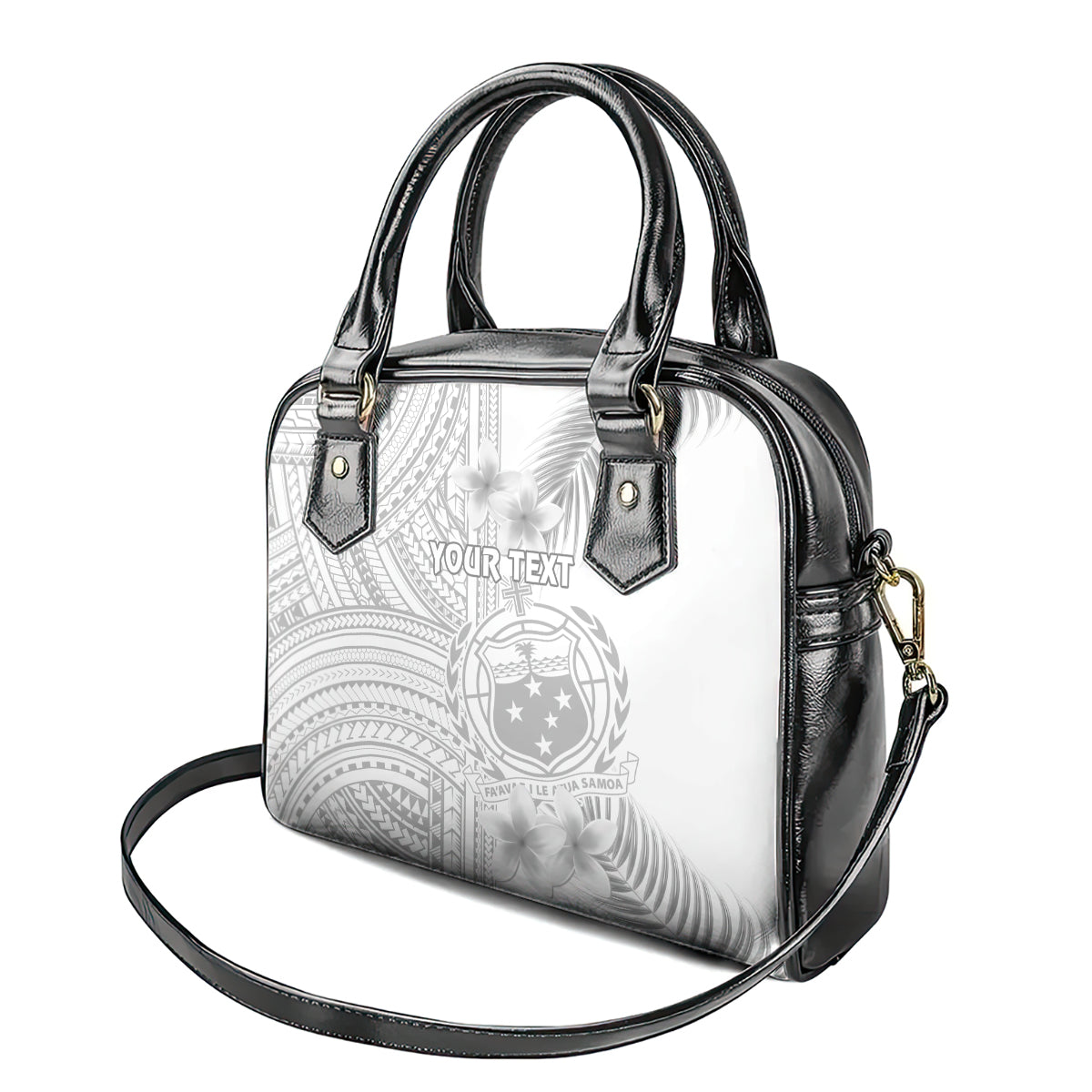 Personalised Samoa White Sunday Shoulder Handbag Manuia le Aso Sa o Tamaiti Polynesian Plumeria LT14 - Polynesian Pride