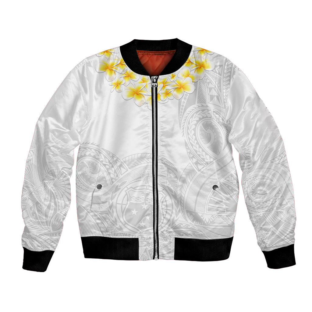 Samoa White Sunday Bomber Jacket Lotu Tamaiti 2023 With Coat Of Arms LT14 Unisex White - Polynesian Pride