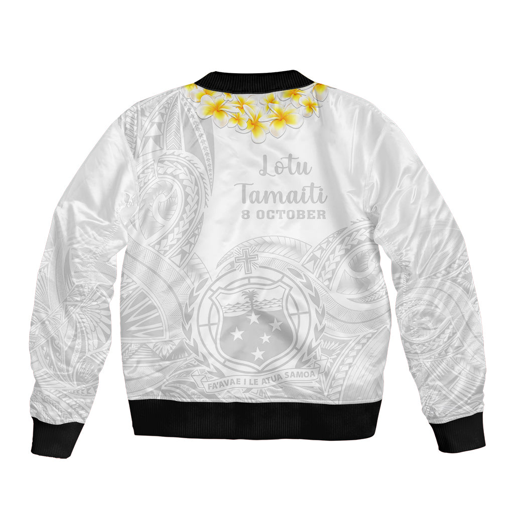 Samoa White Sunday Bomber Jacket Lotu Tamaiti 2023 With Coat Of Arms LT14 - Polynesian Pride