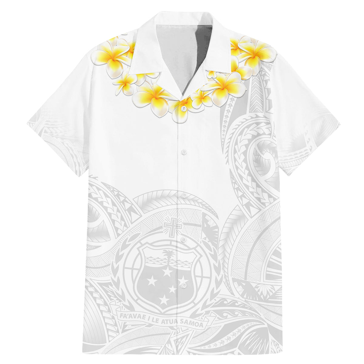 Samoa White Sunday Family Matching Mermaid Dress and Hawaiian Shirt Lotu Tamaiti 2023 With Coat Of Arms LT14 Dad's Shirt - Short Sleeve White - Polynesian Pride