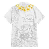 Samoa White Sunday Family Matching Off Shoulder Maxi Dress and Hawaiian Shirt Lotu Tamaiti 2023 With Coat Of Arms LT14 - Polynesian Pride