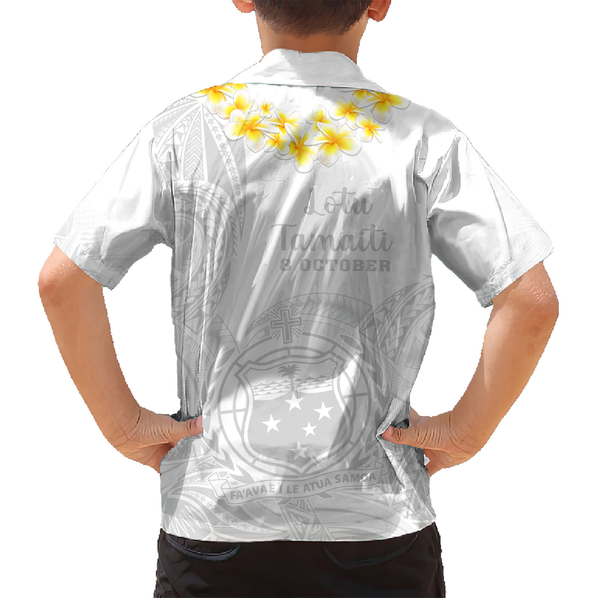 Samoa White Sunday Kid Hawaiian Shirt Lotu Tamaiti 2023 With Coat Of Arms LT14 - Polynesian Pride