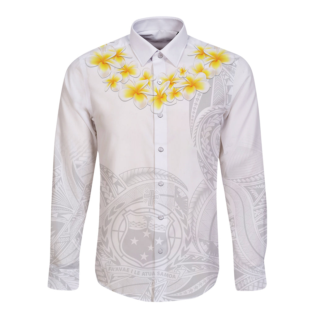 Samoa White Sunday Long Sleeve Button Shirt Lotu Tamaiti 2023 With Coat Of Arms LT14 Unisex White - Polynesian Pride