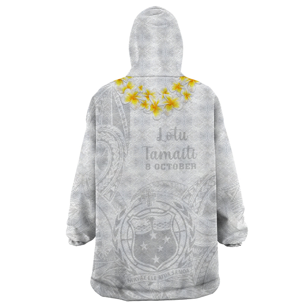 Samoa White Sunday Wearable Blanket Hoodie Lotu Tamaiti 2023 With Coat Of Arms LT14 - Polynesian Pride