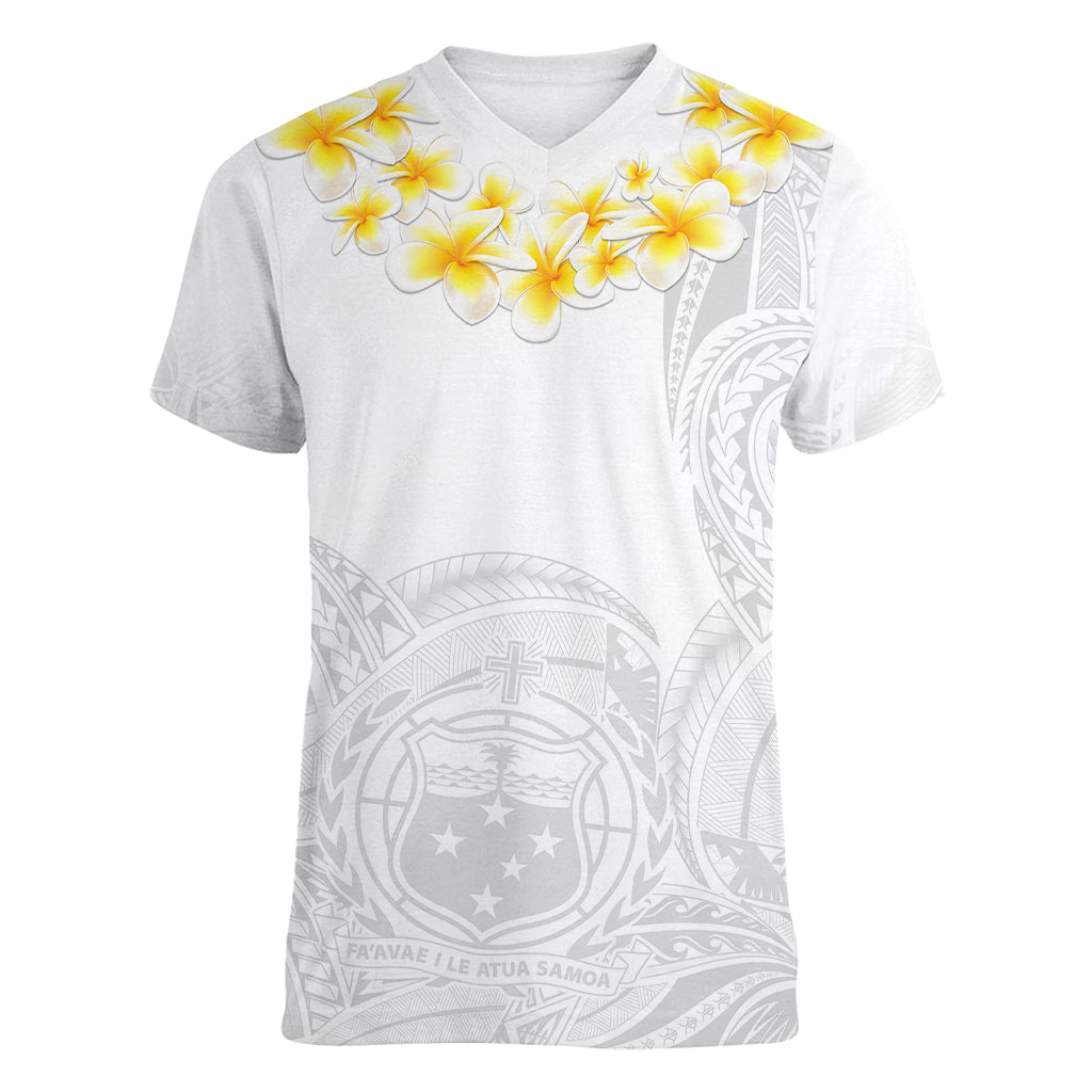 Samoa White Sunday Women V Neck T Shirt Lotu Tamaiti 2023 With Coat Of Arms LT14 Female White - Polynesian Pride