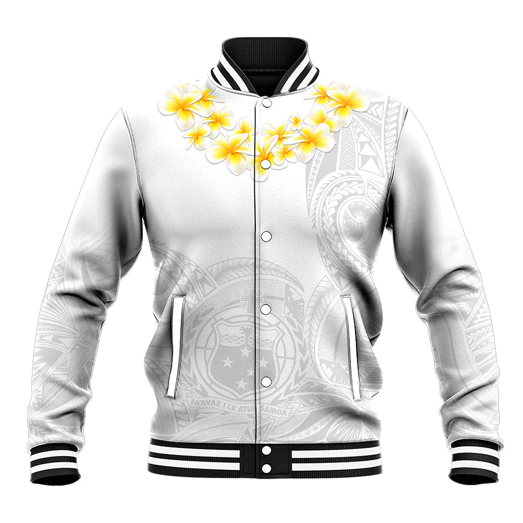 Personalised Samoa White Sunday Baseball Jacket Lotu Tamaiti 2023 With Coat Of Arms LT14 Unisex White - Polynesian Pride