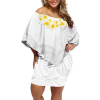 Personalised Samoa White Sunday Family Matching Off Shoulder Short Dress and Hawaiian Shirt Lotu Tamaiti 2023 With Coat Of Arms LT14 Mom's Dress White - Polynesian Pride