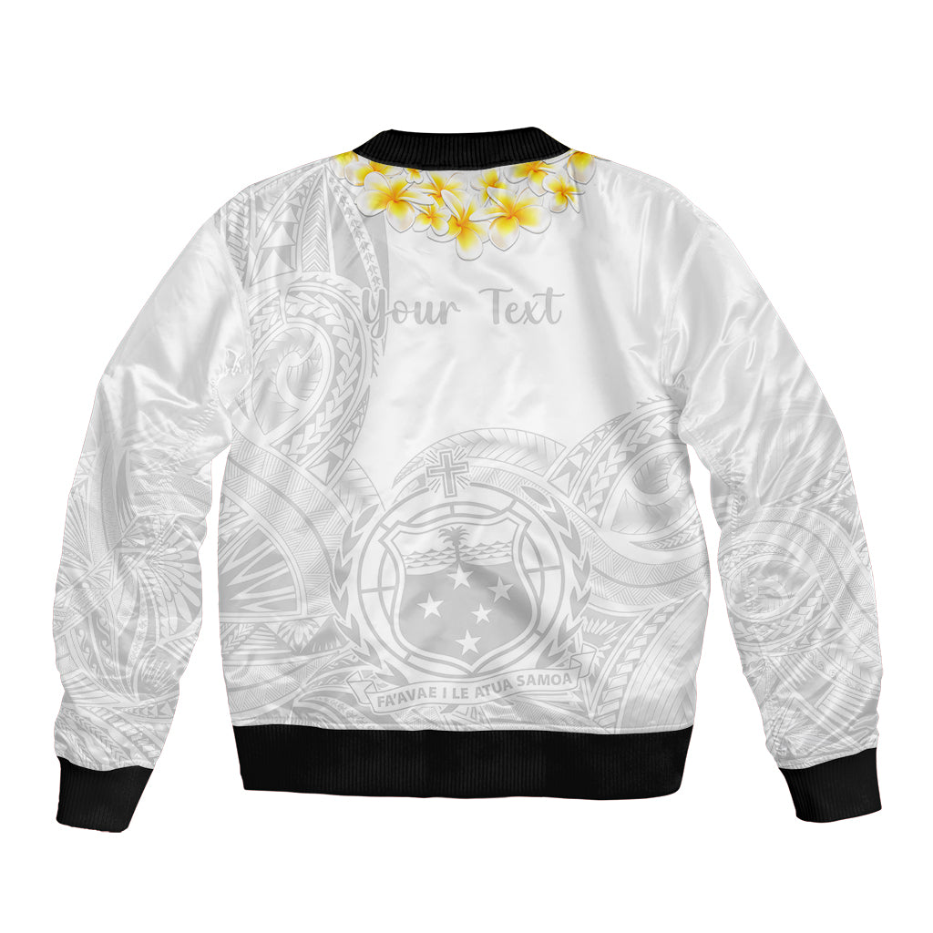 Personalised Samoa White Sunday Sleeve Zip Bomber Jacket Lotu Tamaiti 2023 With Coat Of Arms LT14 - Polynesian Pride