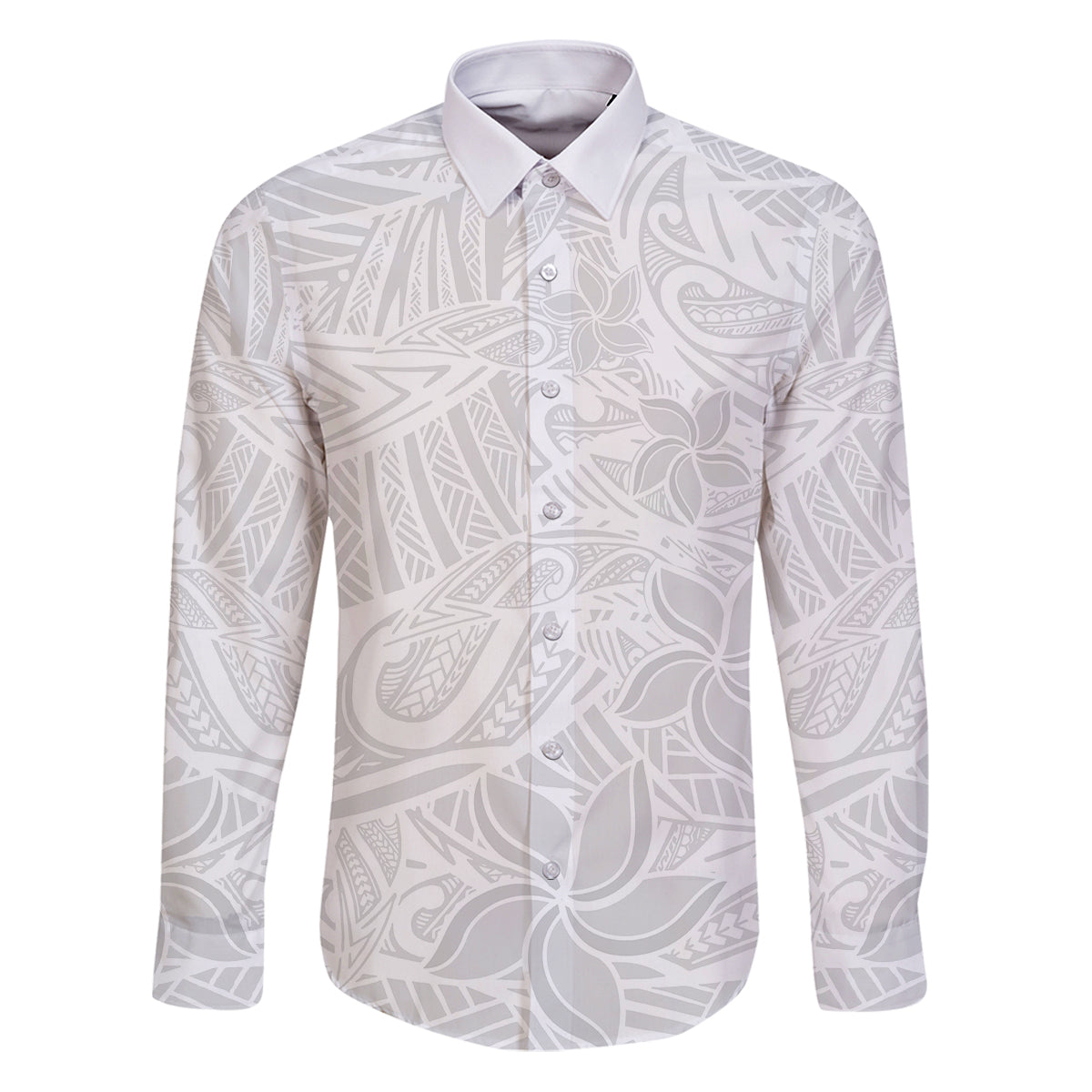 Polynesia White Sunday Family Matching Puletasi Dress and Hawaiian Shirt Polynesian Pattern With Tropical Flowers LT14 Dad's Shirt - Long Sleeve White - Polynesian Pride