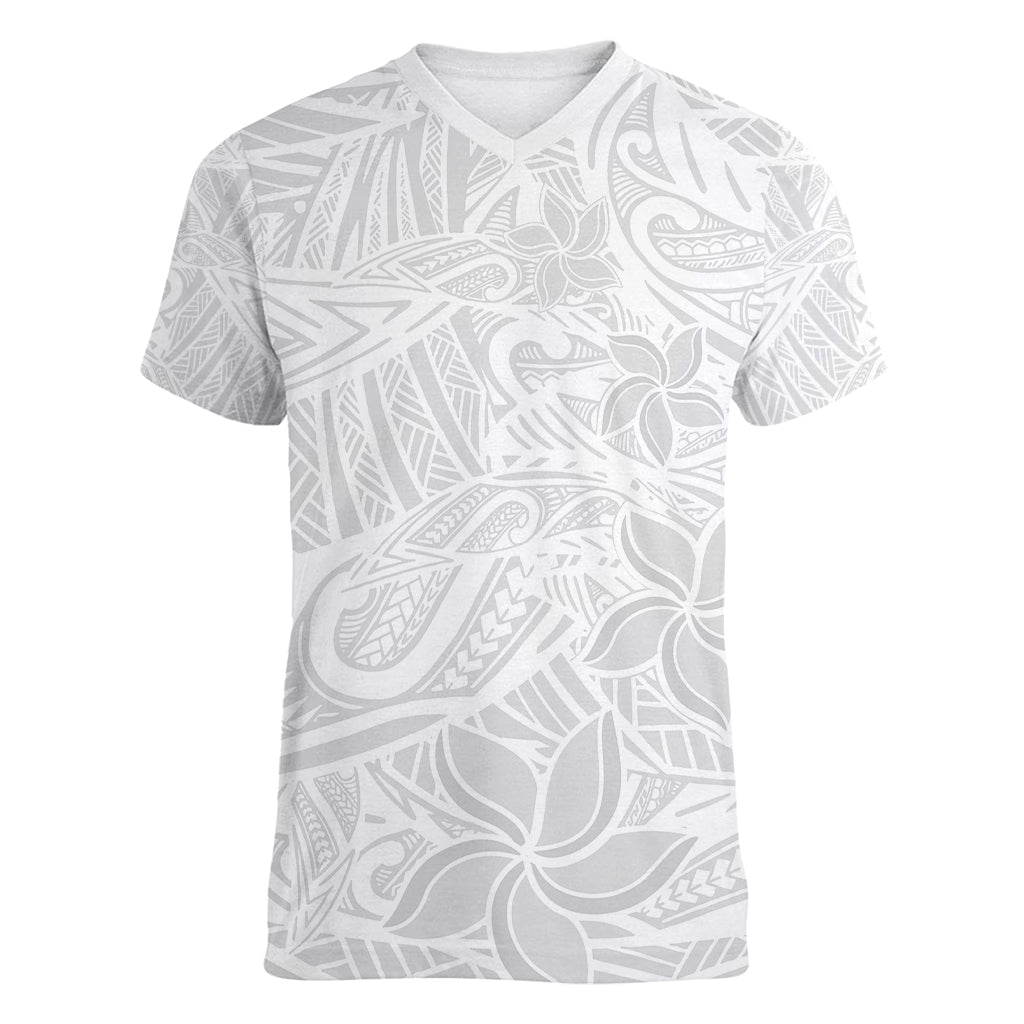 Polynesia White Sunday Women V Neck T Shirt Polynesian Pattern With Tropical Flowers LT14 Female White - Polynesian Pride