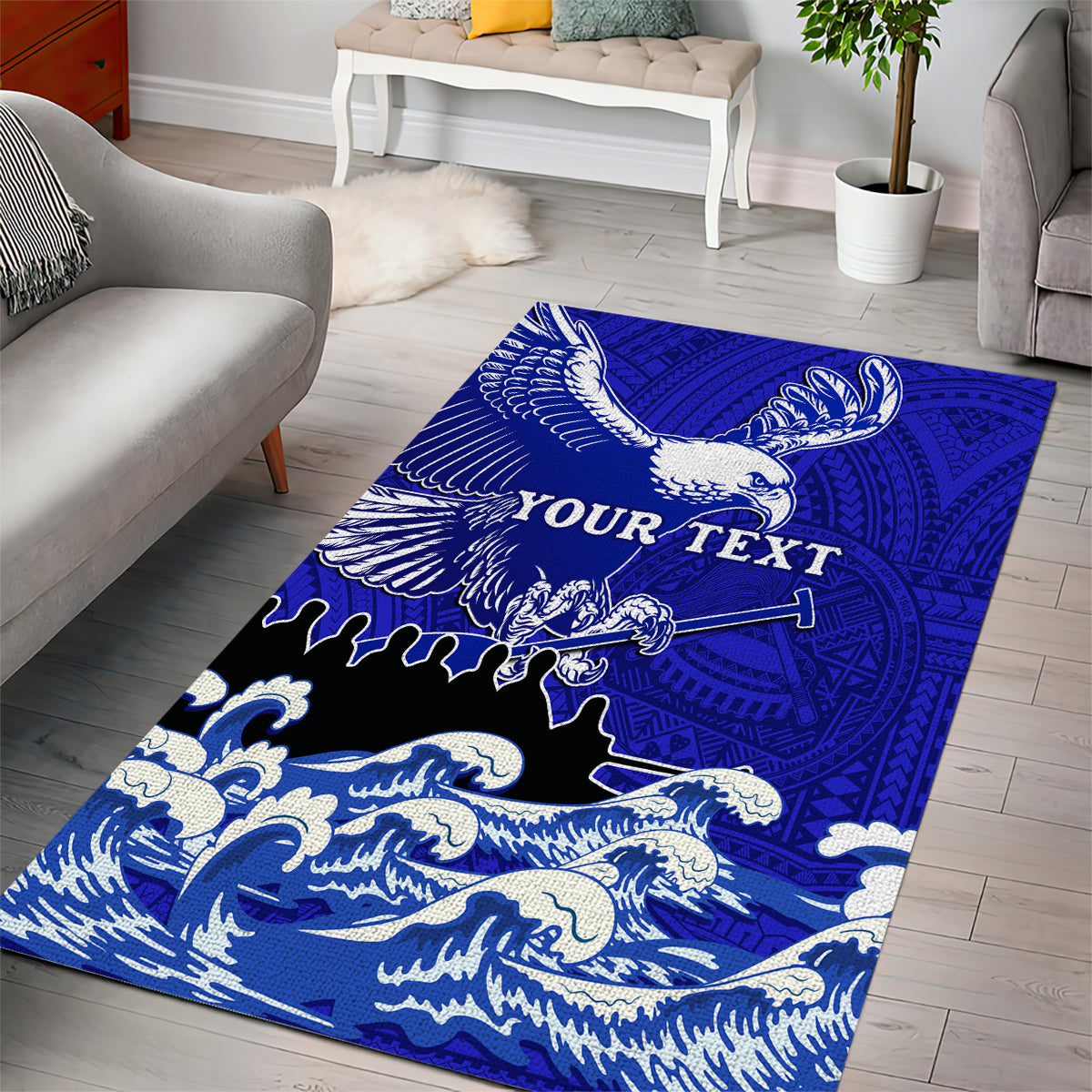 Personalised American Samoa Fautasi Race Area Rug Eagle With Polynesian Pattern LT14 - Polynesian Pride
