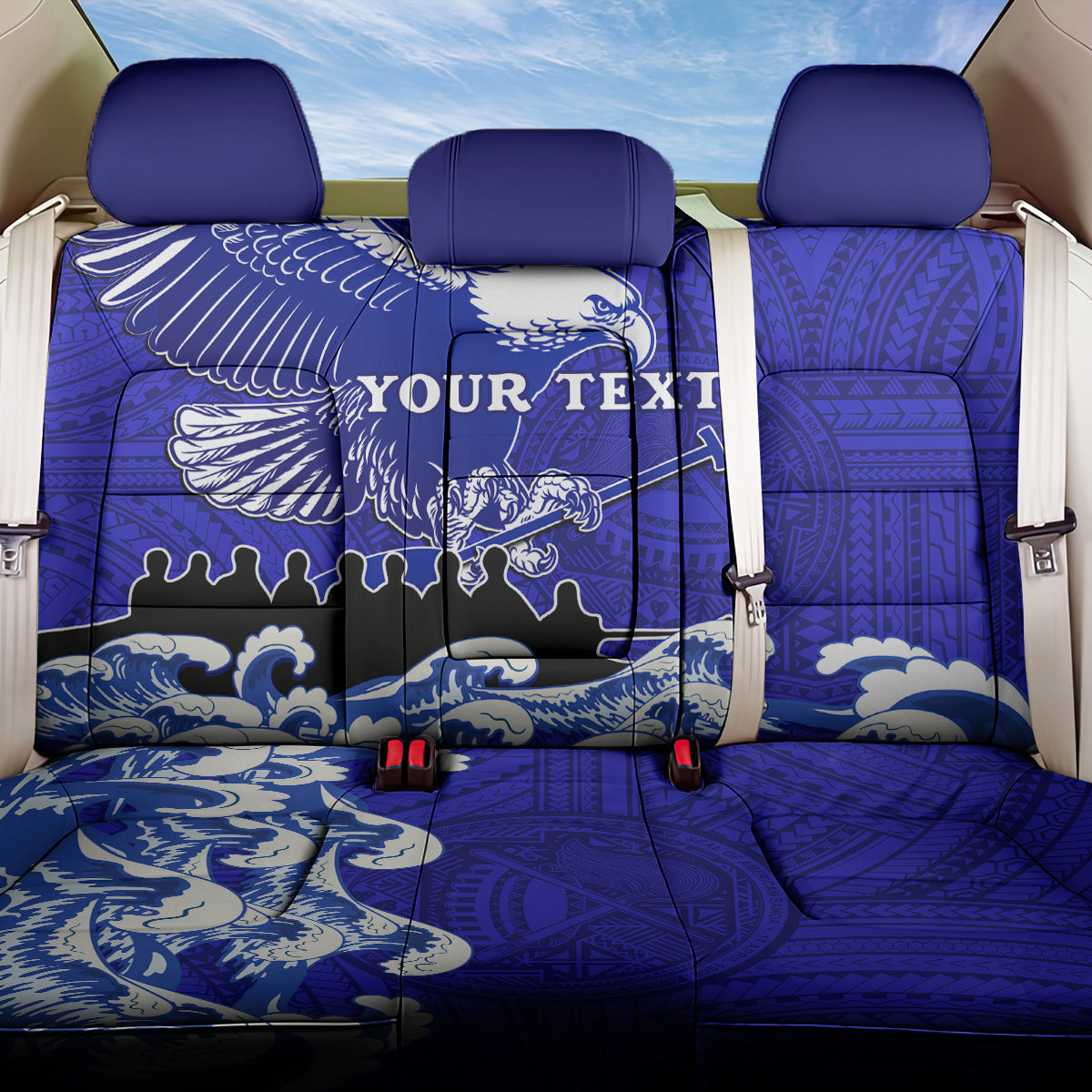 Personalised American Samoa Fautasi Race Back Car Seat Cover Eagle With Polynesian Pattern