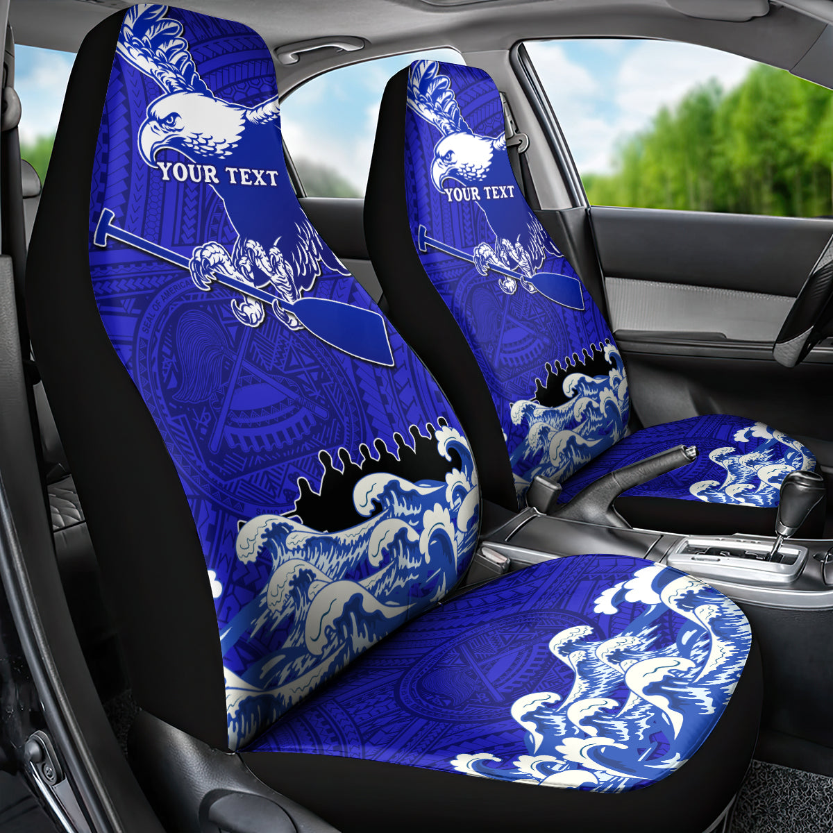 Personalised American Samoa Fautasi Race Car Seat Cover Eagle With Polynesian Pattern LT14 - Polynesian Pride