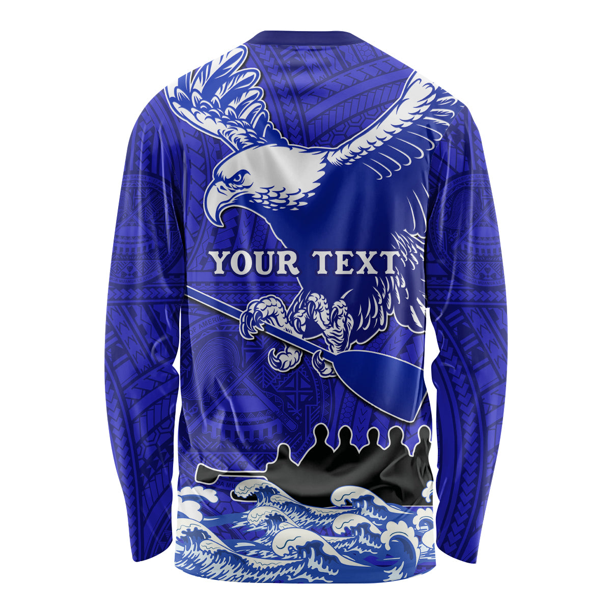 Personalised American Samoa Fautasi Race Long Sleeve Shirt Eagle With Polynesian Pattern LT14 - Polynesian Pride
