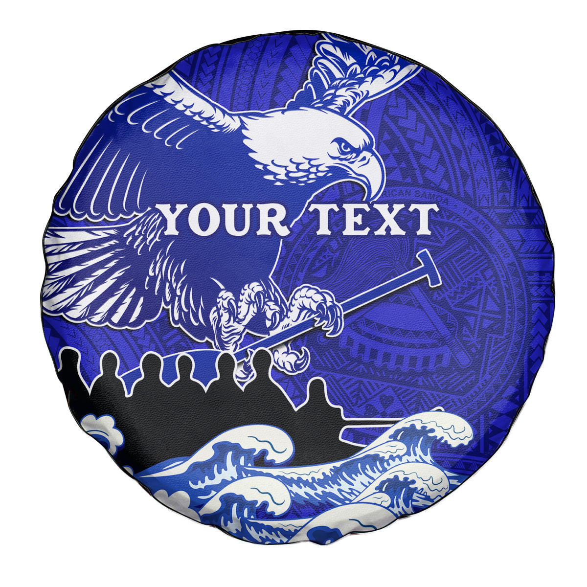 Personalised American Samoa Fautasi Race Spare Tire Cover Eagle With Polynesian Pattern LT14 Blue - Polynesian Pride