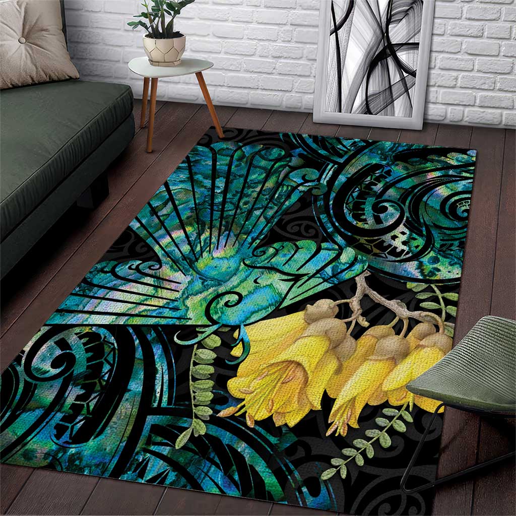 New Zealand Fantail Bird Area Rug Maori Piwakawaka Kowhai - Paua Shell Pattern