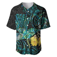 New Zealand Fantail Bird Baseball Jersey Maori Piwakawaka Kowhai - Paua Shell Pattern LT14 Green - Polynesian Pride