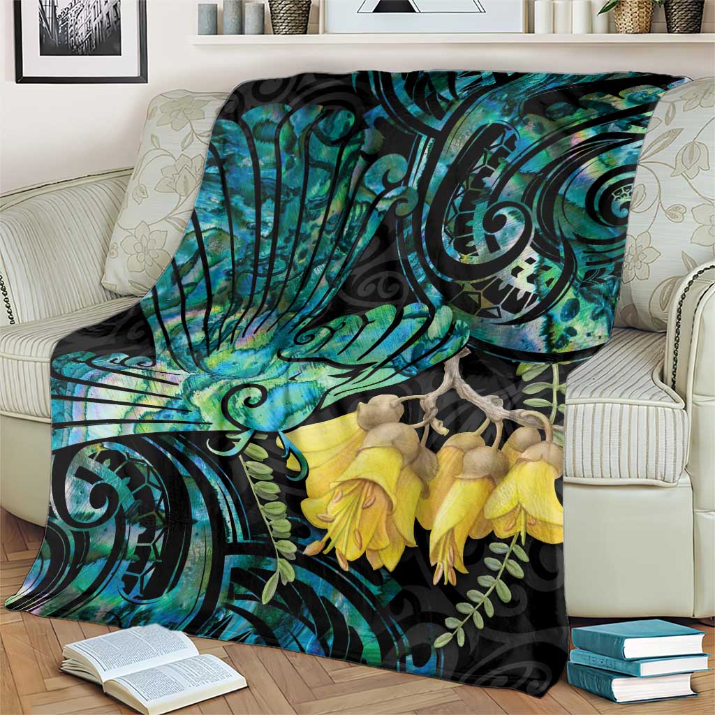 New Zealand Fantail Bird Blanket Maori Piwakawaka Kowhai - Paua Shell Pattern