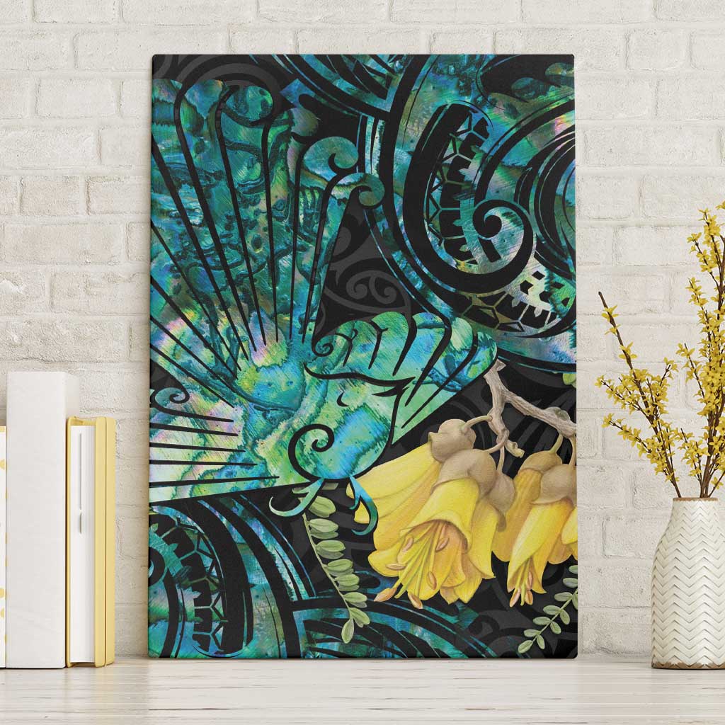 New Zealand Fantail Bird Canvas Wall Art Maori Piwakawaka Kowhai - Paua Shell Pattern