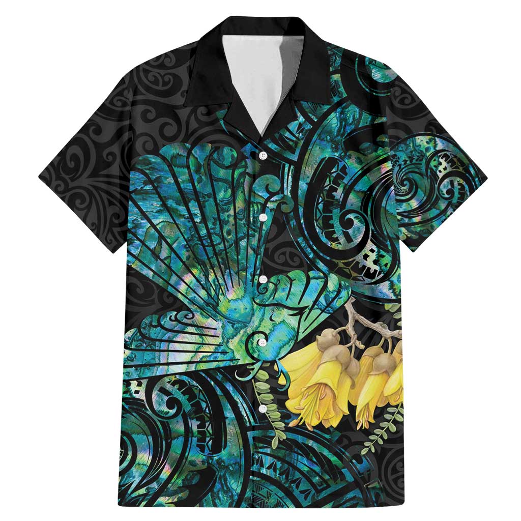New Zealand Fantail Bird Family Matching Mermaid Dress and Hawaiian Shirt Maori Piwakawaka Kowhai - Paua Shell Pattern