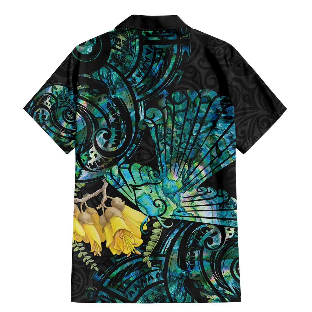 New Zealand Fantail Bird Family Matching Mermaid Dress and Hawaiian Shirt Maori Piwakawaka Kowhai - Paua Shell Pattern