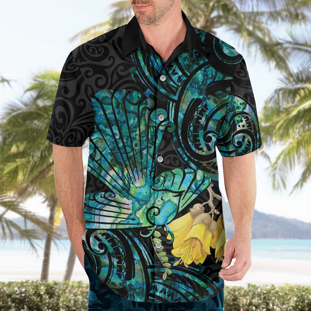 New Zealand Fantail Bird Hawaiian Shirt Maori Piwakawaka Kowhai - Paua Shell Pattern LT14 - Polynesian Pride