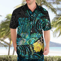 New Zealand Fantail Bird Hawaiian Shirt Maori Piwakawaka Kowhai - Paua Shell Pattern LT14 - Polynesian Pride