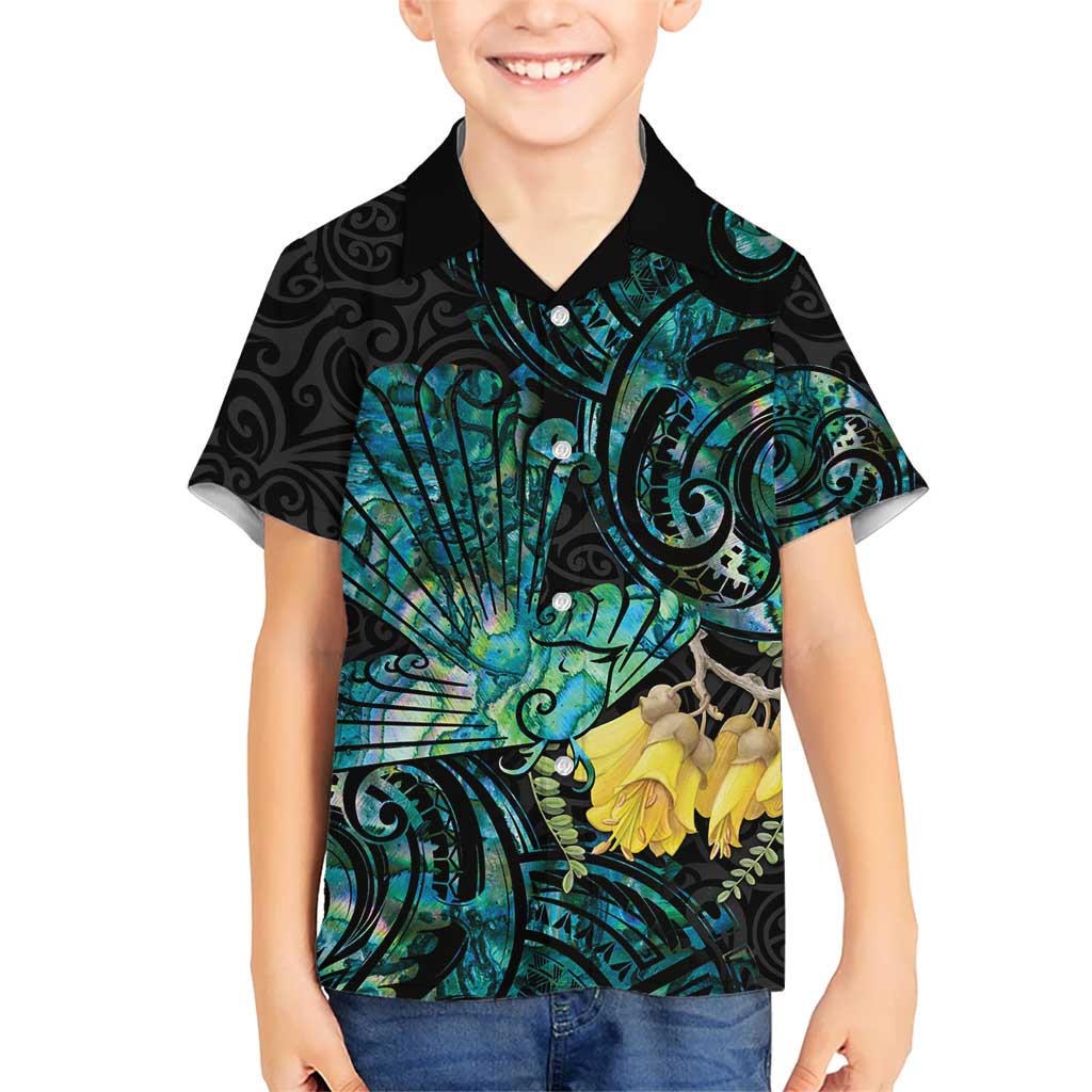 New Zealand Fantail Bird Hawaiian Shirt Maori Piwakawaka Kowhai - Paua Shell Pattern LT14 - Polynesian Pride