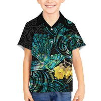New Zealand Fantail Bird Hawaiian Shirt Maori Piwakawaka Kowhai - Paua Shell Pattern LT14 - Polynesian Pride