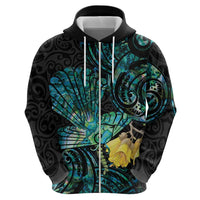 New Zealand Fantail Bird Hoodie Maori Piwakawaka Kowhai - Paua Shell Pattern