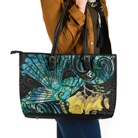 New Zealand Fantail Bird Leather Tote Bag Maori Piwakawaka Kowhai - Paua Shell Pattern LT14 - Polynesian Pride